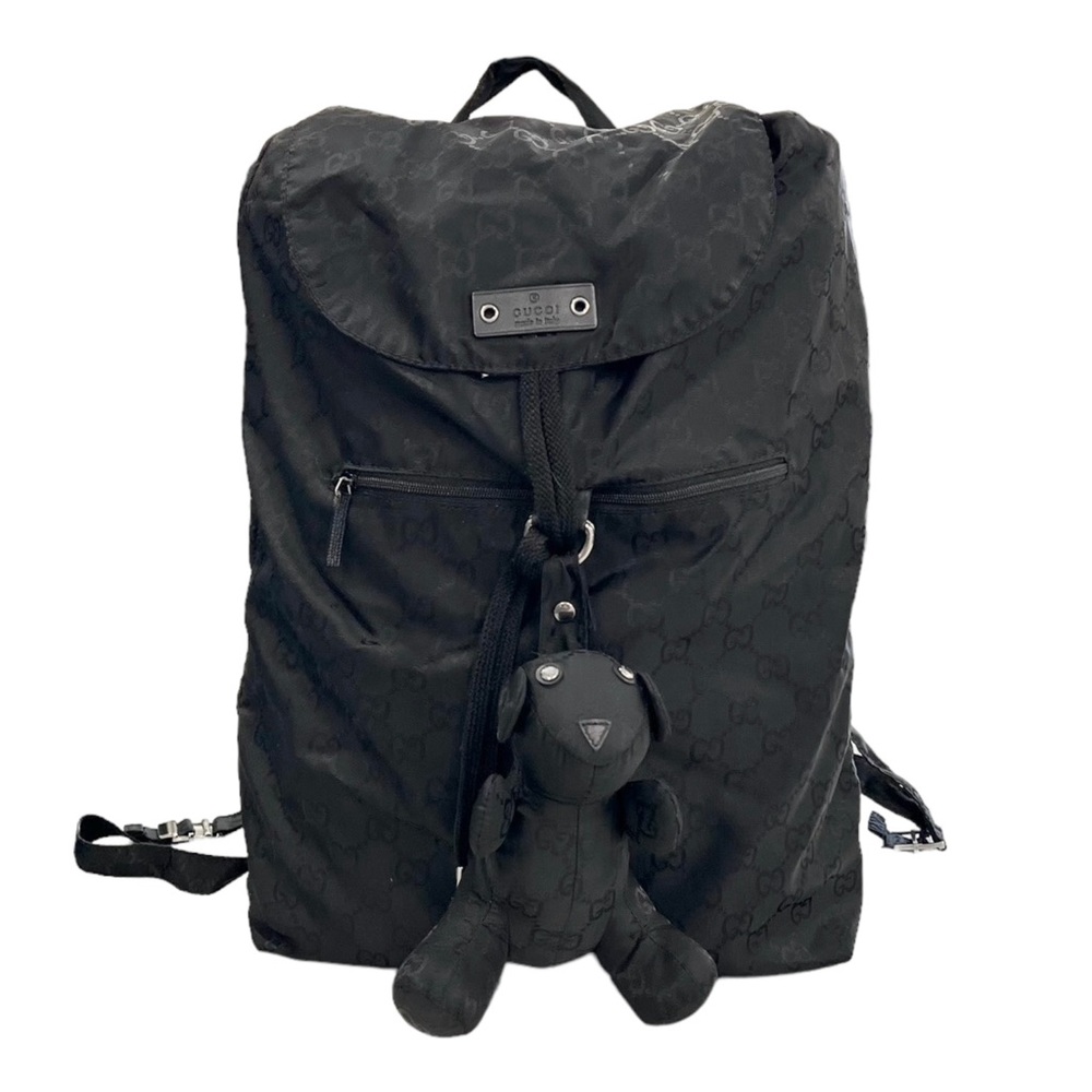 Gucci Monogram Nylon Bear Charm Backpack